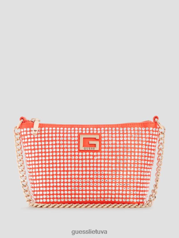 moterys GUESS 6NLN3003 krepšiai oranžinė paauksuotas glamour mini maišelis su užtrauktuku