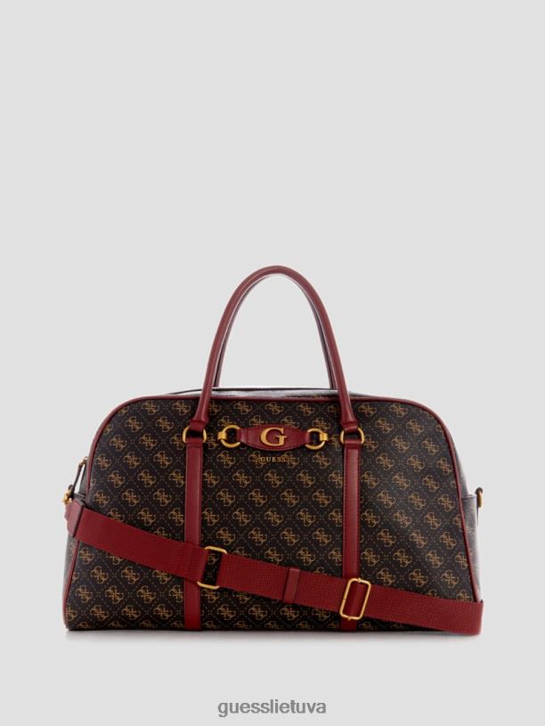 moterys GUESS 6NLN3193 krepšiai rudas logotipas/merlotas „izzy“ savaitgalio maišelis