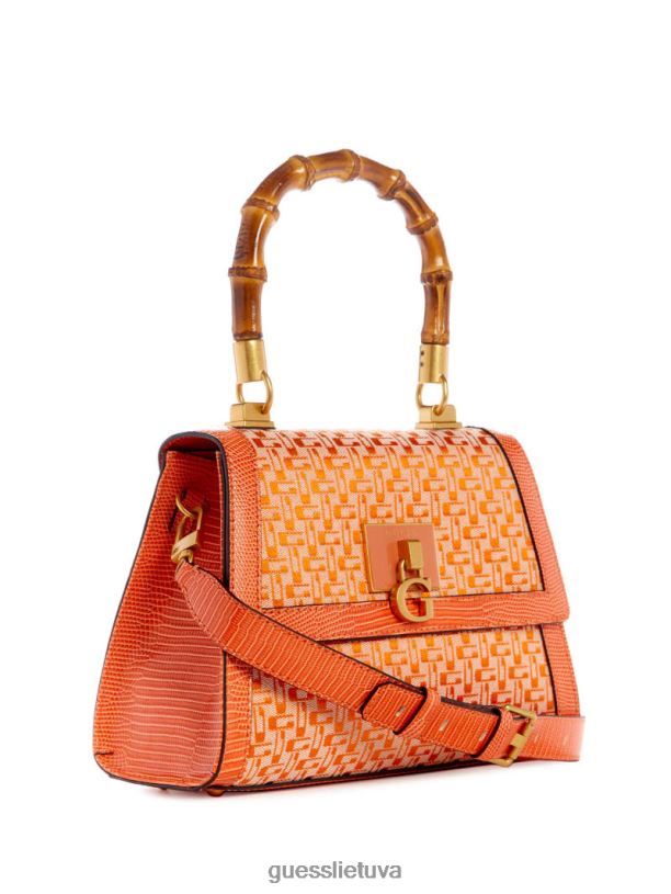 moterys GUESS 6NLN2768 krepšiai oranžinis logotipas Stephi bambuko sulankstoma kuprinė