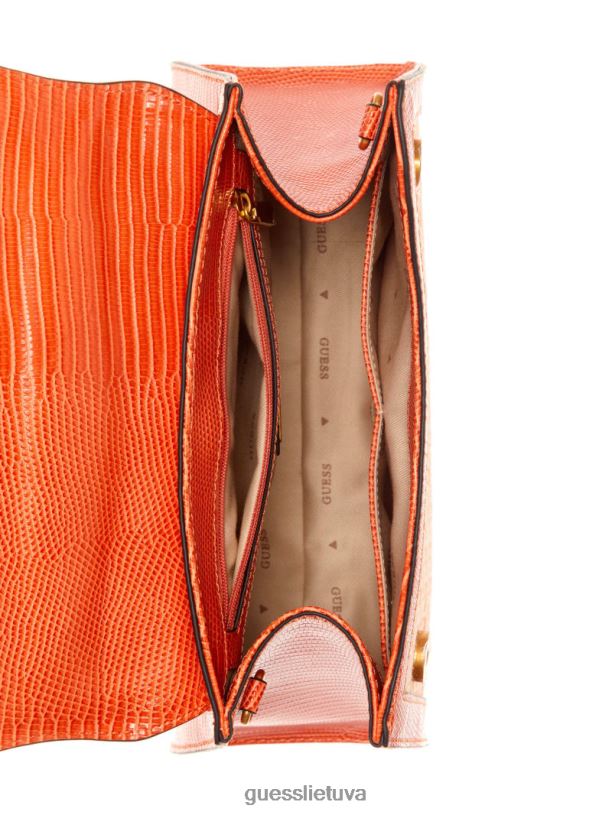moterys GUESS 6NLN2768 krepšiai oranžinis logotipas Stephi bambuko sulankstoma kuprinė