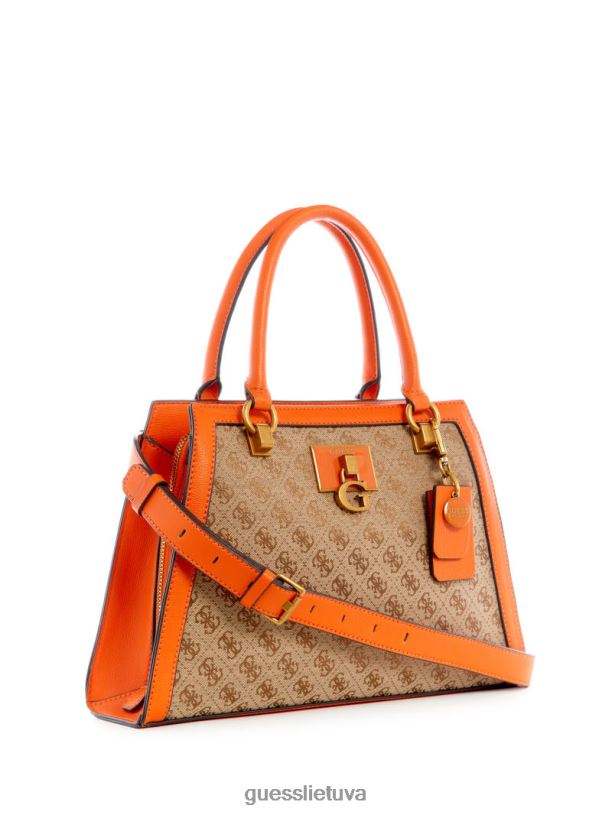 moterys GUESS 6NLN2980 krepšiai latte logotipas/oranžinė Stephi Jacquard logotipas merginai kuprinė