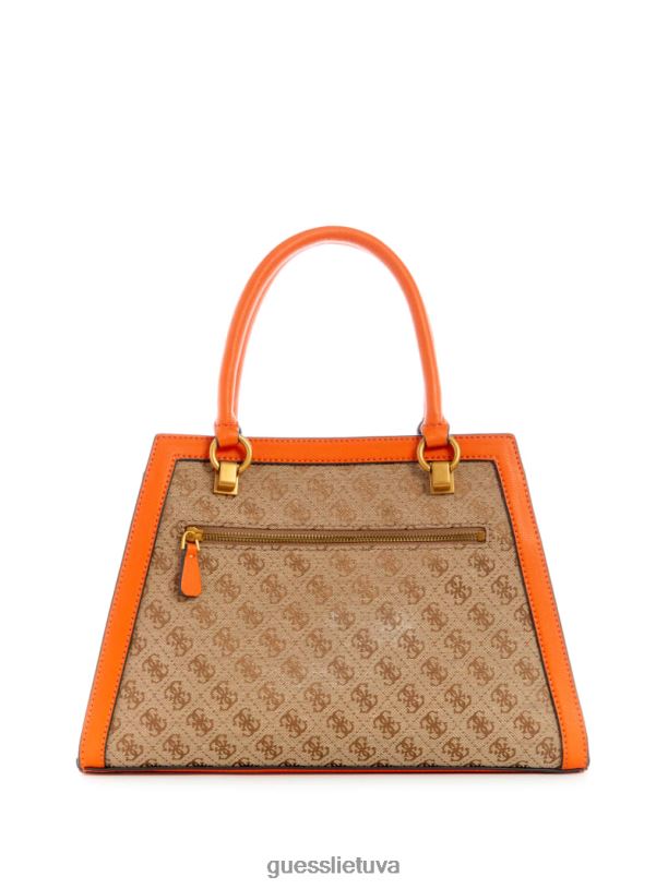 moterys GUESS 6NLN2980 krepšiai latte logotipas/oranžinė Stephi Jacquard logotipas merginai kuprinė