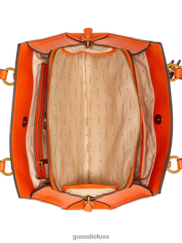 moterys GUESS 6NLN2980 krepšiai latte logotipas/oranžinė Stephi Jacquard logotipas merginai kuprinė
