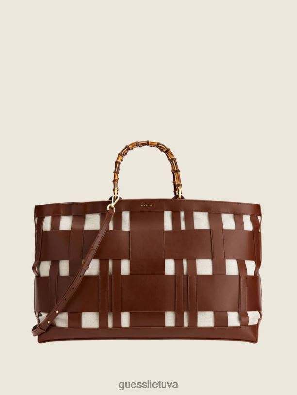 moterys GUESS 6NLN3276 krepšiai konjako aida austa odine maxi rankine