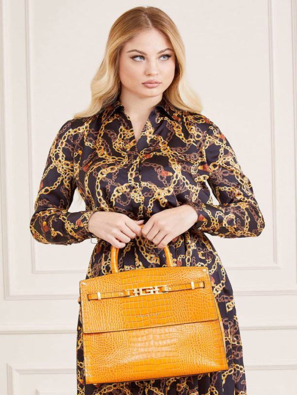 moterys GUESS 6NLN3286 krepšiai oranžinė cristina Croc odinė kuprinė