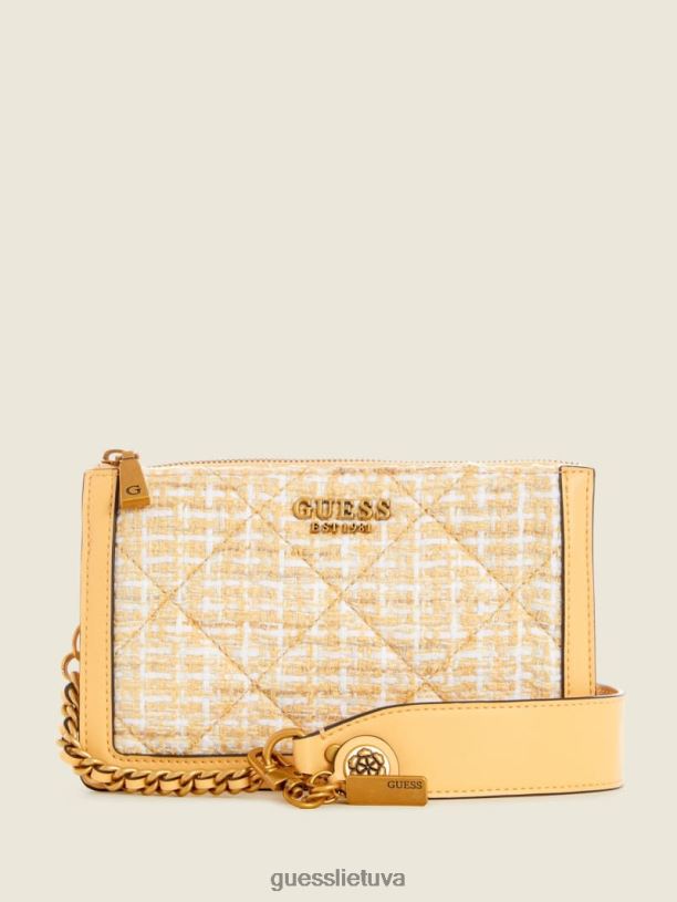 moterys GUESS 6NLN2969 krepšiai šviesiai/pastelinė geltona abey tweed kelių skyrių pečių krepšys