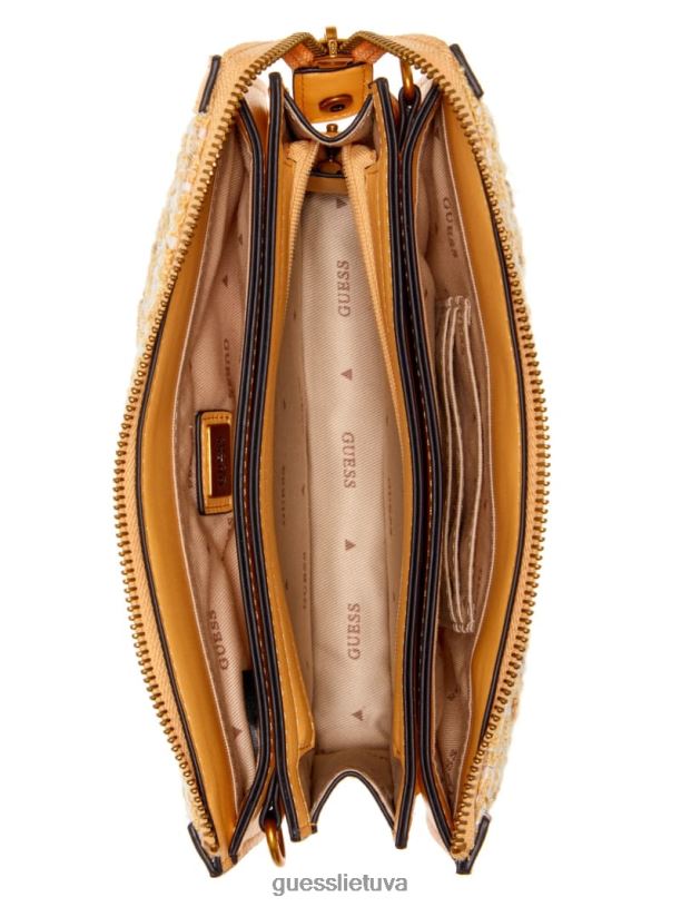 moterys GUESS 6NLN2969 krepšiai šviesiai/pastelinė geltona abey tweed kelių skyrių pečių krepšys