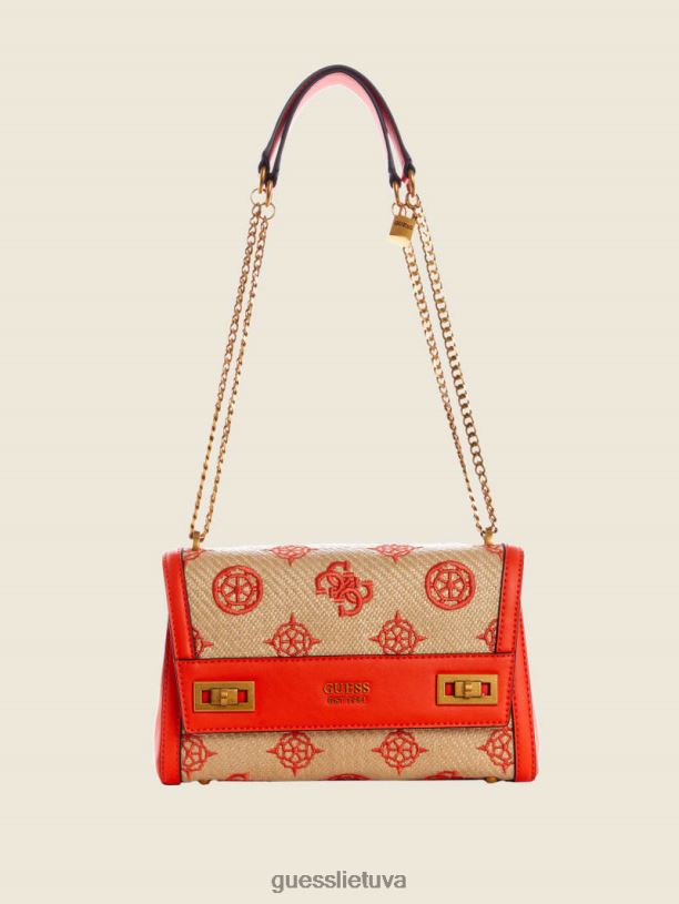 moterys GUESS 6NLN2995 krepšiai natūrali/liepsna katey atlenkiamas pečių krepšys