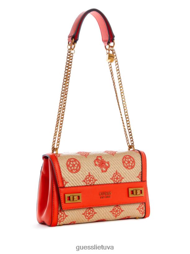 moterys GUESS 6NLN2995 krepšiai natūrali/liepsna katey atlenkiamas pečių krepšys
