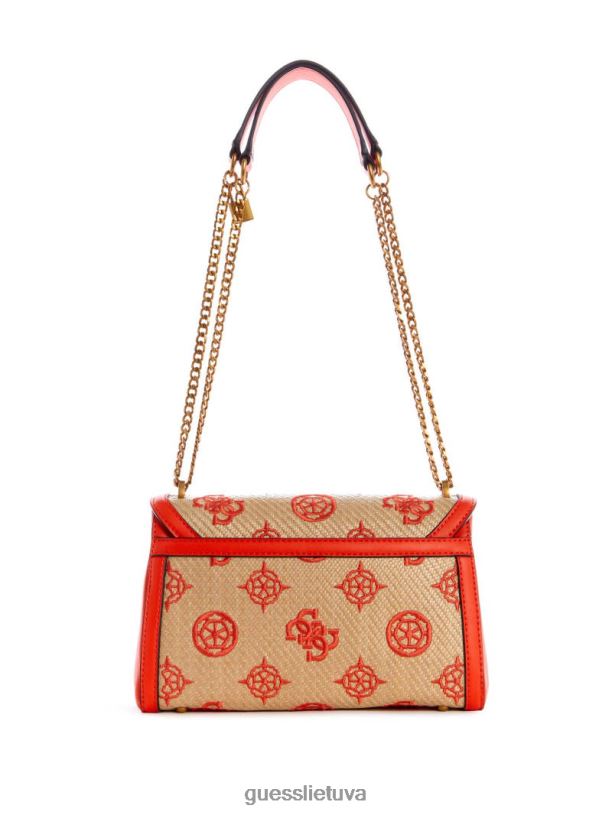 moterys GUESS 6NLN2995 krepšiai natūrali/liepsna katey atlenkiamas pečių krepšys