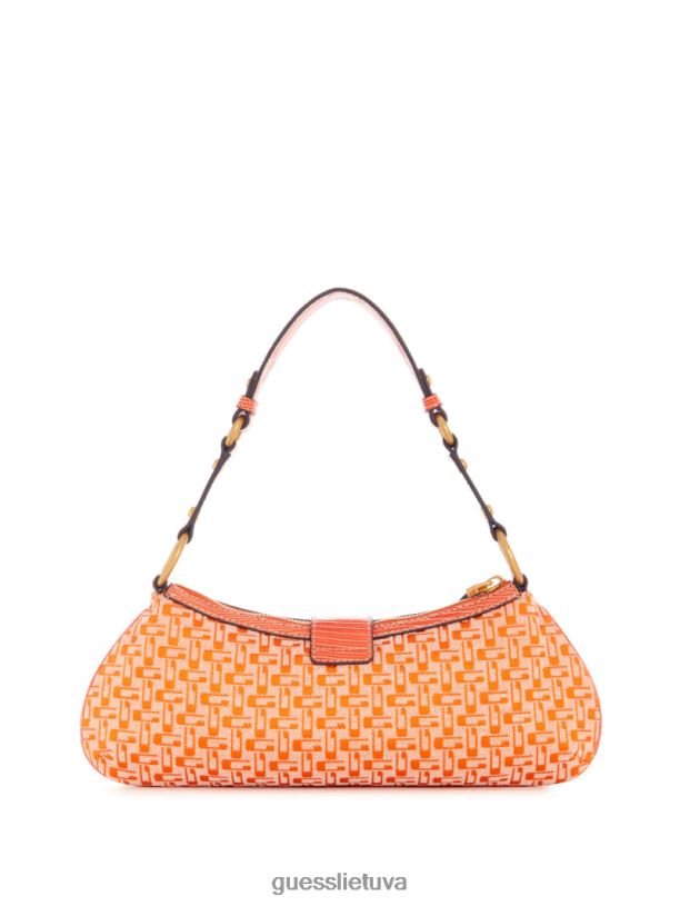 moterys GUESS 6NLN3001 krepšiai oranžinis logotipas belle vintage rankinė su užtrauktuku