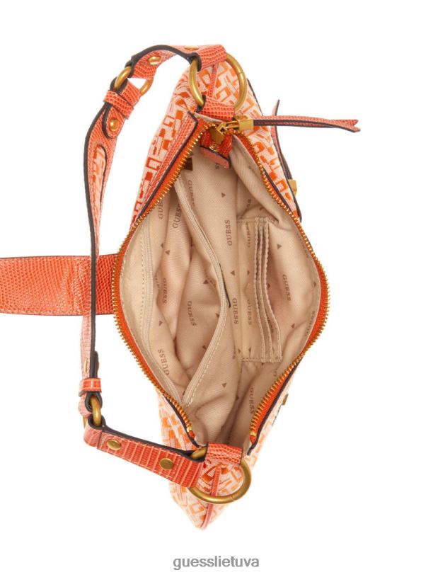 moterys GUESS 6NLN3001 krepšiai oranžinis logotipas belle vintage rankinė su užtrauktuku