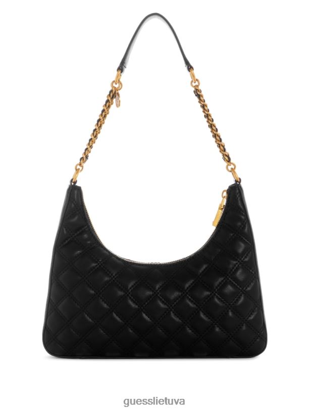 moterys GUESS 6NLN3017 krepšiai juodas gėlių raštas giully viršutinis pečių krepšys su užtrauktuku