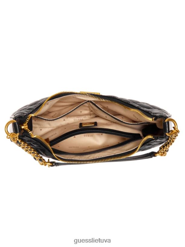 moterys GUESS 6NLN3017 krepšiai juodas gėlių raštas giully viršutinis pečių krepšys su užtrauktuku