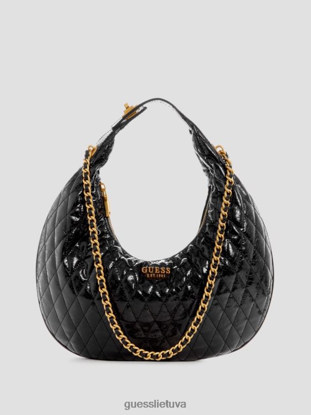 moterys GUESS 6NLN3032 krepšiai juodas gėlių raštas Dema dygsniuotas valkatų krepšys