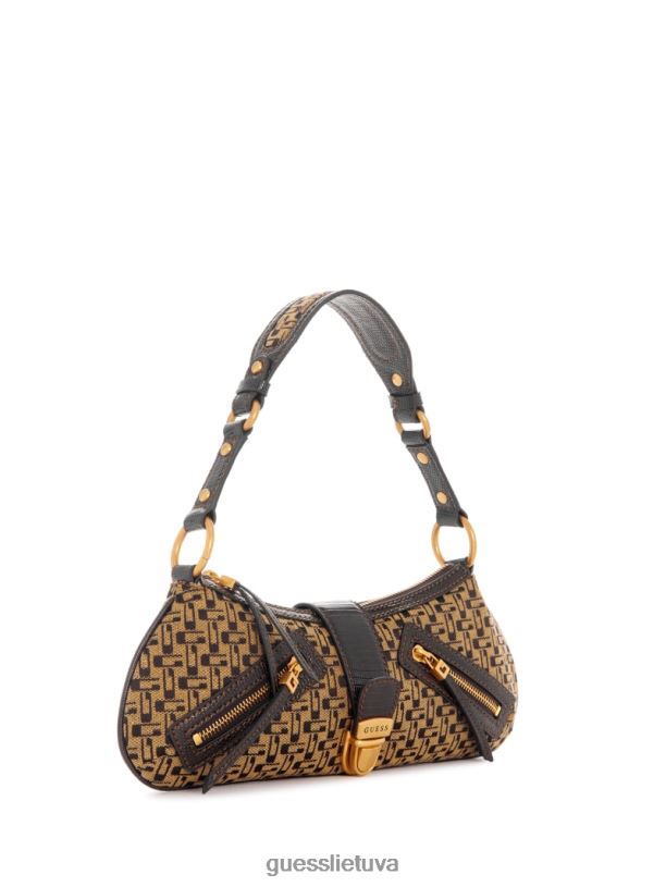 moterys GUESS 6NLN3041 krepšiai rudas multi belle vintage rankinė su užtrauktuku