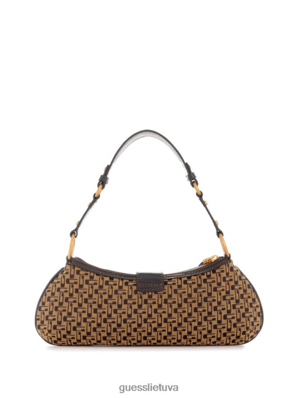 moterys GUESS 6NLN3041 krepšiai rudas multi belle vintage rankinė su užtrauktuku