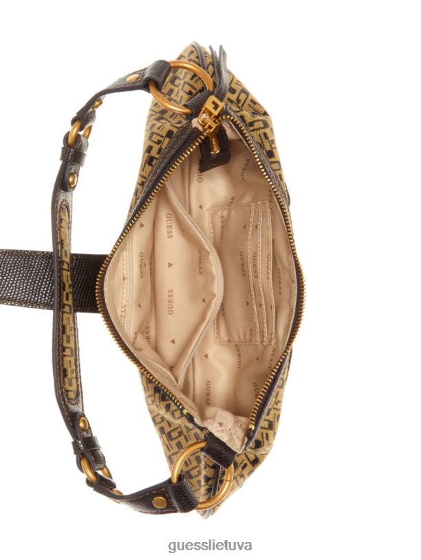 moterys GUESS 6NLN3041 krepšiai rudas multi belle vintage rankinė su užtrauktuku