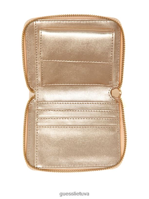 moterys GUESS 6NLN3129 krepšiai latte logotipas lauro spalvos maža piniginė su užtrauktuku