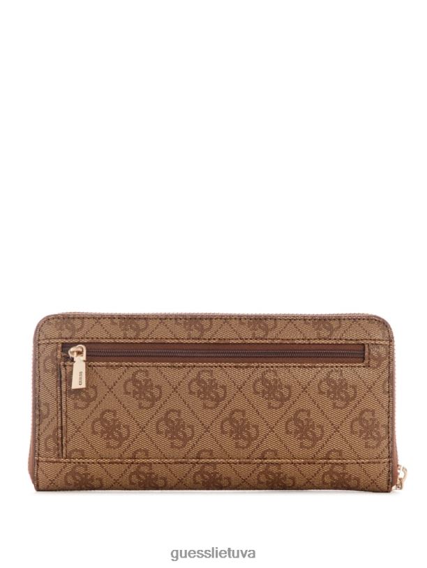 moterys GUESS 6NLN3131 krepšiai latte logotipas laurų spalvos didelė piniginė su užtrauktuku
