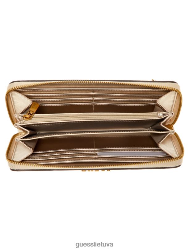 moterys GUESS 6NLN3131 krepšiai latte logotipas laurų spalvos didelė piniginė su užtrauktuku