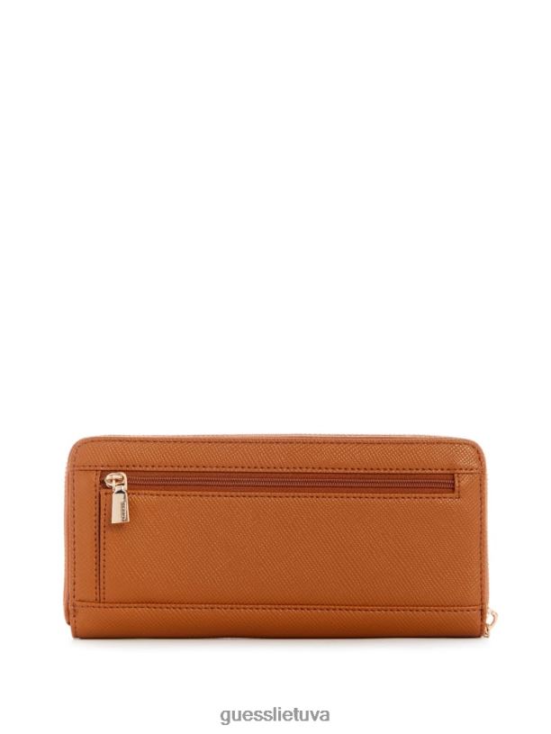 moterys GUESS 6NLN3160 krepšiai lengvas konjakas laurų spalvos didelė piniginė su užtrauktuku