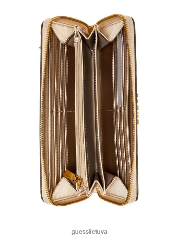 moterys GUESS 6NLN3160 krepšiai lengvas konjakas laurų spalvos didelė piniginė su užtrauktuku