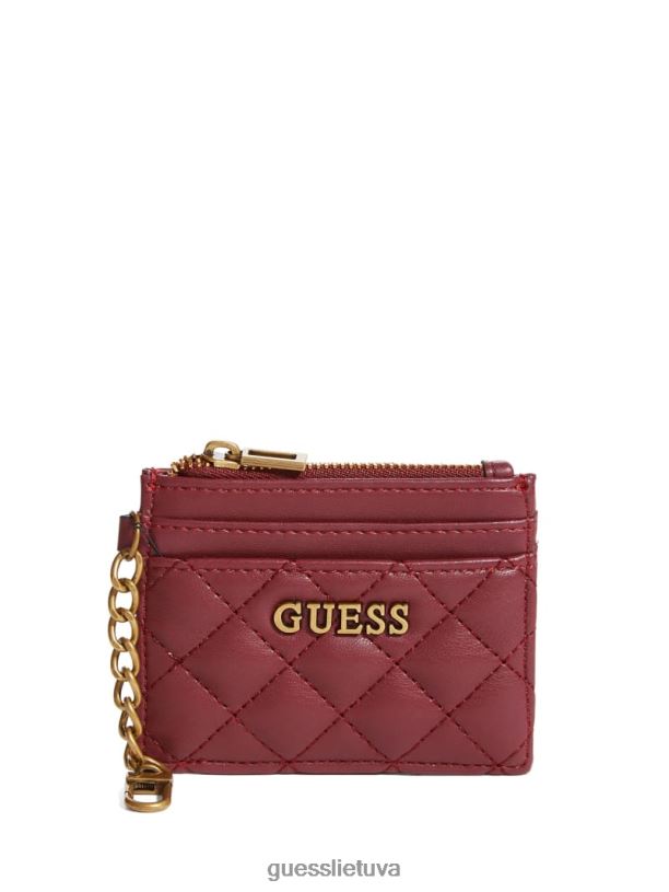 moterys GUESS 6NLN3163 krepšiai bordo dygsniuotas kortelių laikiklis
