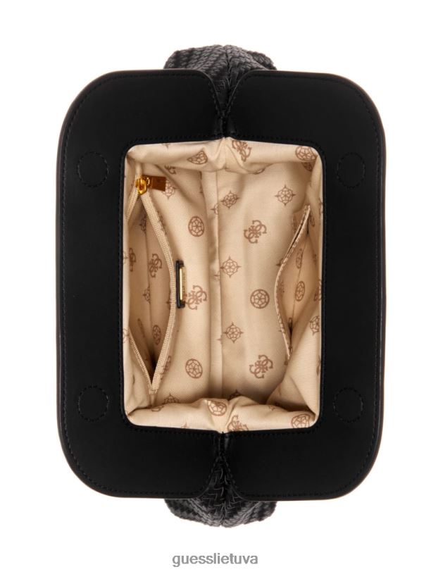 moterys GUESS 6NLN2964 krepšiai juodas gėlių raštas abey austo rėmo sankaba