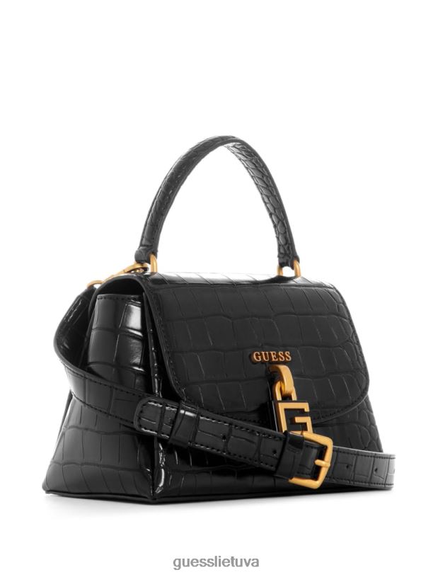 moterys GUESS 6NLN2784 krepšiai juodas gėlių raštas Monrealio dirbtinio krokodilo mini kryžminis korpusas