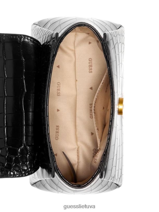 moterys GUESS 6NLN2784 krepšiai juodas gėlių raštas Monrealio dirbtinio krokodilo mini kryžminis korpusas