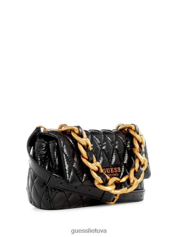 moterys GUESS 6NLN2798 krepšiai juodas gėlių raštas Dema dygsniuotas mini crossbody krepšys