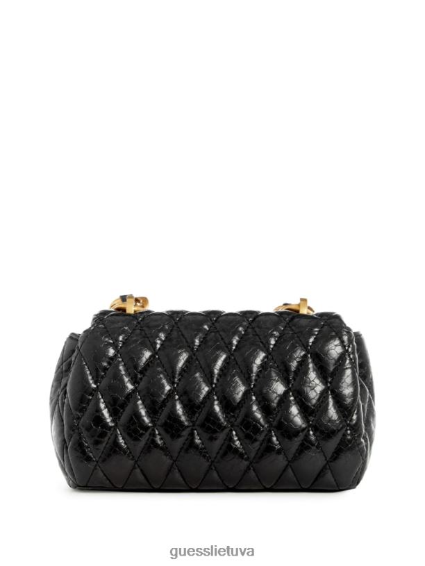 moterys GUESS 6NLN2798 krepšiai juodas gėlių raštas Dema dygsniuotas mini crossbody krepšys