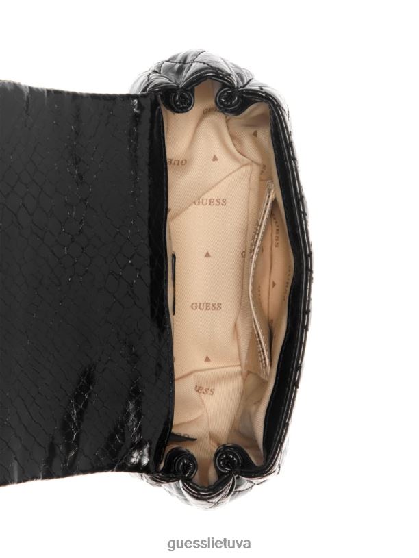 moterys GUESS 6NLN2798 krepšiai juodas gėlių raštas Dema dygsniuotas mini crossbody krepšys