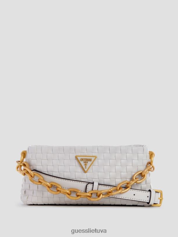 moterys GUESS 6NLN2810 krepšiai baltas Lisbeto austas mini kryžminis korpusas su užtrauktuku