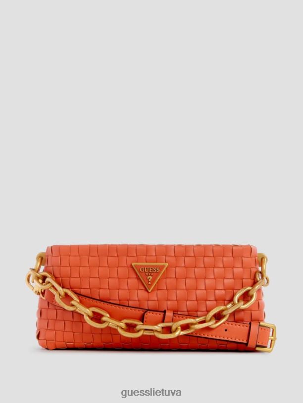 moterys GUESS 6NLN2811 krepšiai aguona Lisbeto austas mini kryžminis korpusas su užtrauktuku