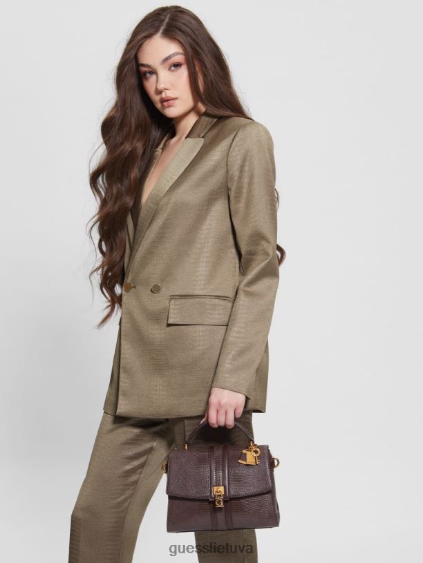 moterys GUESS 6NLN2867 krepšiai rudas ginevra tekstūruotos viršutinės rankenos kryžminis korpusas