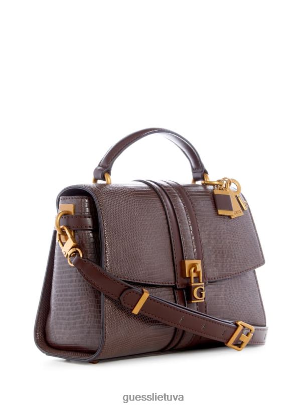 moterys GUESS 6NLN2867 krepšiai rudas ginevra tekstūruotos viršutinės rankenos kryžminis korpusas