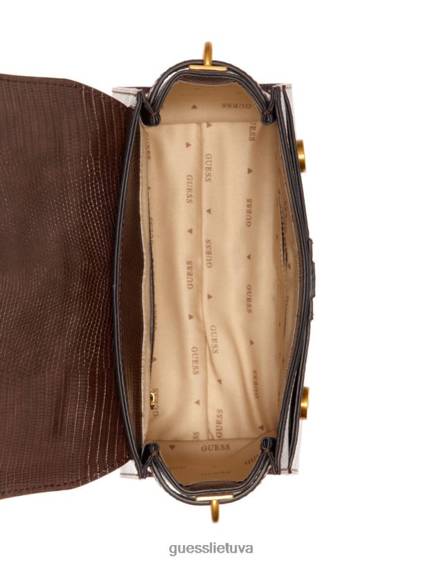 moterys GUESS 6NLN2867 krepšiai rudas ginevra tekstūruotos viršutinės rankenos kryžminis korpusas