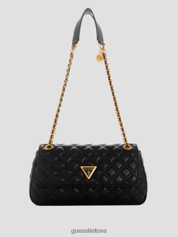 moterys GUESS 6NLN2872 krepšiai juodas gėlių raštas giully dygsniuotas kabrioletas kryžminis