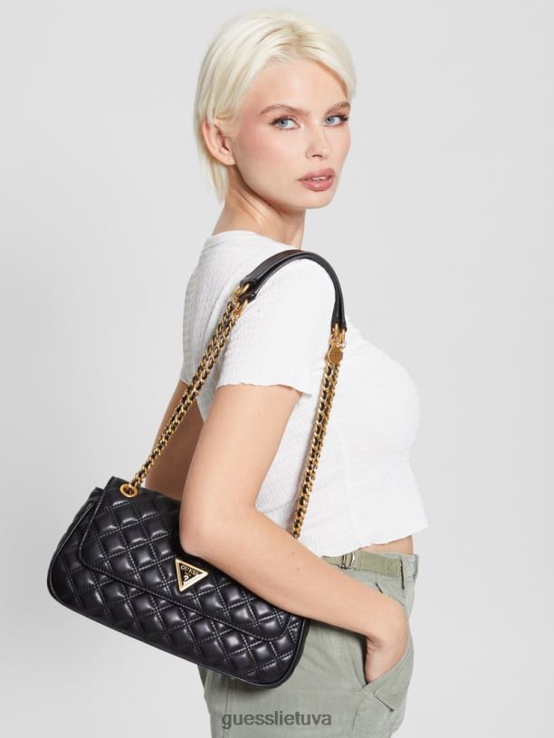 moterys GUESS 6NLN2872 krepšiai juodas gėlių raštas giully dygsniuotas kabrioletas kryžminis