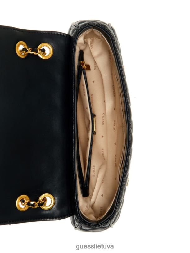 moterys GUESS 6NLN2872 krepšiai juodas gėlių raštas giully dygsniuotas kabrioletas kryžminis
