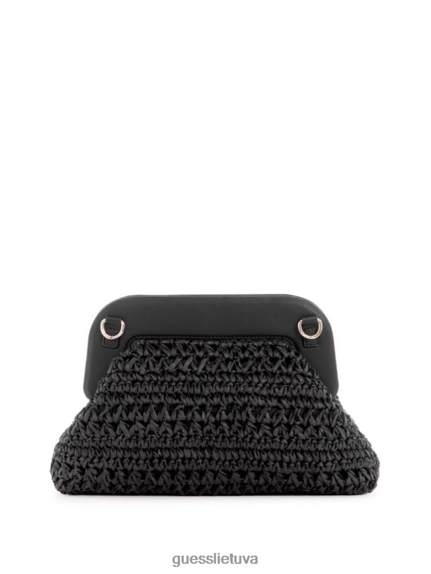moterys GUESS 6NLN2937 krepšiai juodas gėlių raštas Liguria nerti šiaudų rėmo sankaba