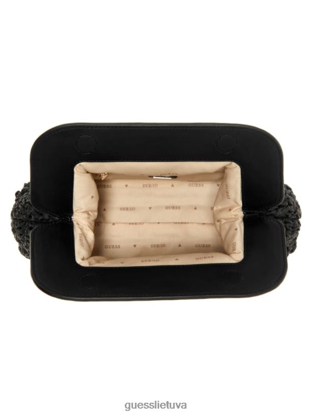 moterys GUESS 6NLN2937 krepšiai juodas gėlių raštas Liguria nerti šiaudų rėmo sankaba