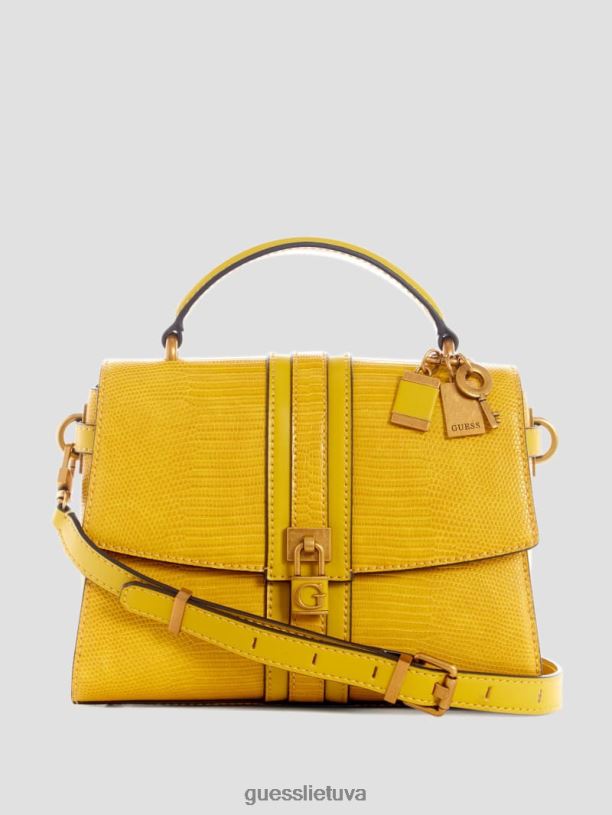 moterys GUESS 6NLN2942 krepšiai garstyčios ginevra tekstūruotos viršutinės rankenos kryžminis korpusas