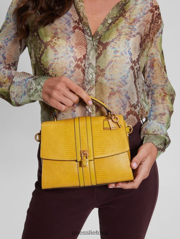 moterys GUESS 6NLN2942 krepšiai garstyčios ginevra tekstūruotos viršutinės rankenos kryžminis korpusas