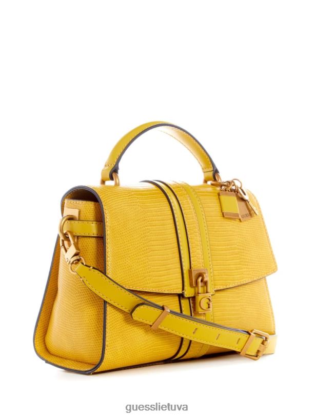 moterys GUESS 6NLN2942 krepšiai garstyčios ginevra tekstūruotos viršutinės rankenos kryžminis korpusas