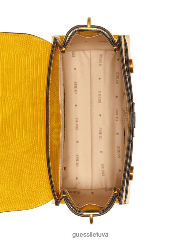 moterys GUESS 6NLN2942 krepšiai garstyčios ginevra tekstūruotos viršutinės rankenos kryžminis korpusas