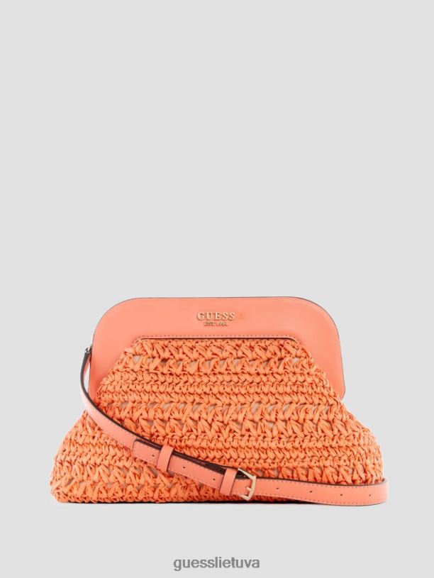 moterys GUESS 6NLN2966 krepšiai koralas Liguria nerti šiaudų rėmo sankaba