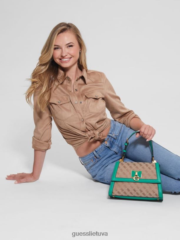 moterys GUESS 6NLN2970 krepšiai žalias Stephi žakardo logotipo viršutinės rankenos krepšys